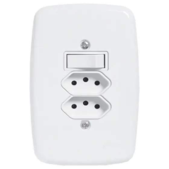 Interruptor Ideale Pluzie 1 Tecla Simples + 2 Tomadas 2P+T - 10A com Placa 4X2 Branco