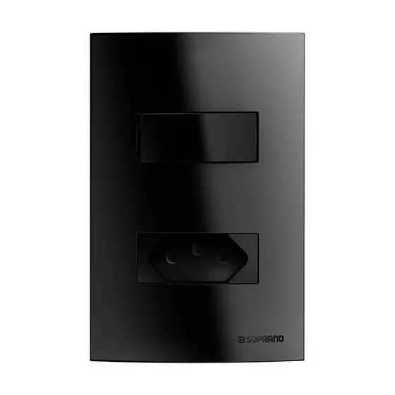 Interruptor Soprano Brava Up 1 Tecla Simples - +1 Tomada 2p+T 20A 250V com Placa 4x2 Preto