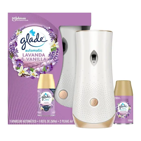 Purificador e Desodorizador Ar Glade Aparelho Auto Spray+Refil Lavanda e Vanilla 269ml + 2 Pilhas AA