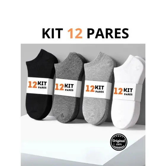 Kit 12 Pares meia soquete de algodão unisex Cano curto original ref 001