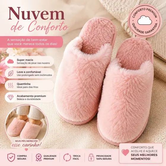 Pantufa de Pelúcia Unissex Antiderrapante – Chinelo de Quarto Macio e Quentinho Mod. Pan01