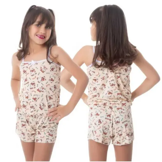 Kit 5 Pijamas Infantil Baby Doll Estampado com Short Roupa de Dormir