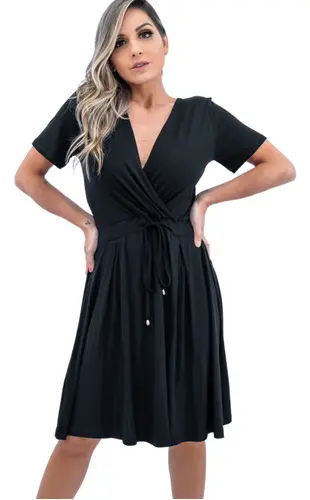 Vestido Transpassado Mid Moda Feminina Manga Curta Decote Social