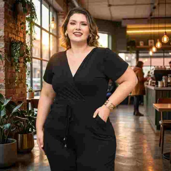 Macacão Longo Plus Size Decote Transpassado Moda Evangelica Linha Premium Luxo GG ao G3