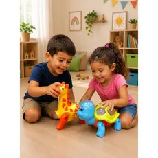 Kit Brinquedo Tartaruga + Girafa Dançarina Musical Brinquedo Infantil Interativo Sensorial Som e Luz - Envio Imediato