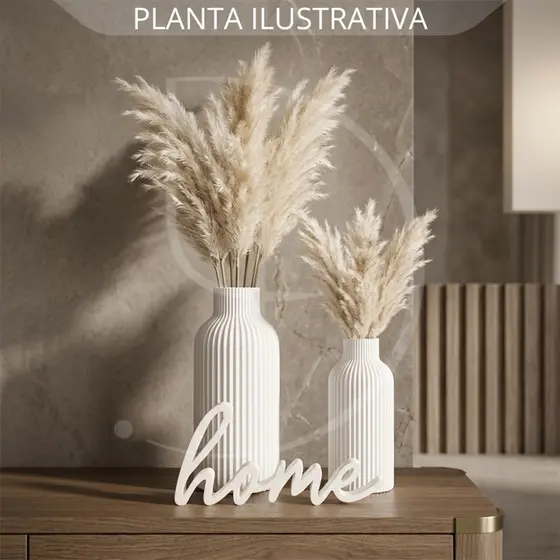 Kit Decorativo Minimalista Home 2 Vasos Cachepô Moderno Palavra Estilizada Planta Artificial Presente Enfeite Sala Rack