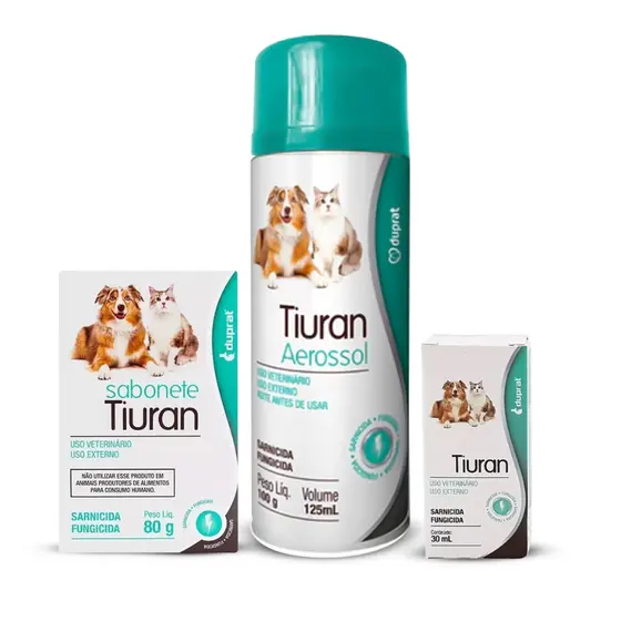 Tiuran Aerossol + Sabonete + Solução 30ml Sarnicida Fungicida Remédio para Sarna de Cachorro e Gato