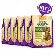 Kit 5 Areia Higiênica Biodegradável Grãos Finos Milho e Mandioca (100% Natural) - Espaço De Bicho