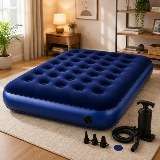 Kit Colchão Inflável Casal Resistente Ômega + Bomba de Ar Manual - Cama Extra Térmica