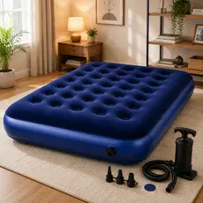 Kit Colchão Inflável Casal Resistente Ômega + Bomba de Ar Manual - Cama Extra Térmica