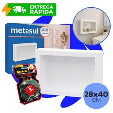Nicho de Parede Sobrepor + Fita 3M 28x40cm Banheiro Porta Shampoo Quarto Sala Multiuso Branco