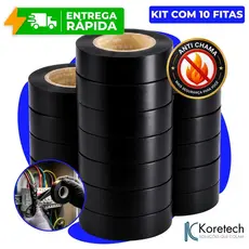 Kit Fita Isolante Antichama Preta 18mm X 5M Alta Resistência Elétrica Fios Cabos Uso Profissional