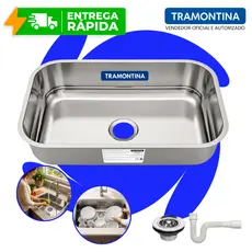 Cuba Pia Tramontina Aço Inox 56x34cm Alto Brilho Válvula e Sifão Cozinha Embutir