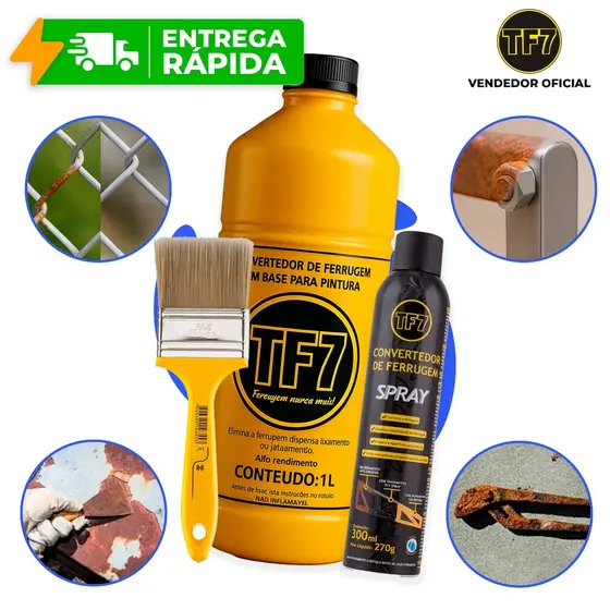 Convertedor de Ferrugem TF7 100ml 200ml 500ml 1L com ou sem Pincel Fundo Primer Portão Grade Ferro