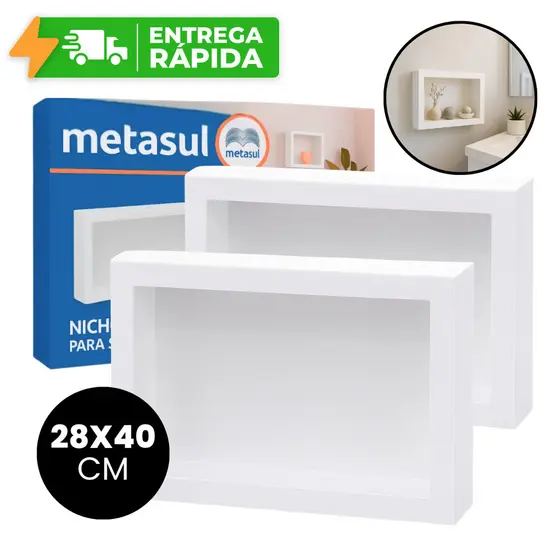 Nichos de Parede Sobrepor 28x40cm Banheiro Porta Shampoo Sem Obra Quarto Sala Multiuso Branco