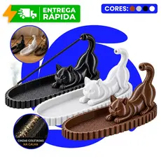 Porta Incenso Gatinho Incensário Decorativo Suporte Vareta Zen Boho Preto Branco Marrom Aromaterapia