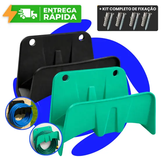 Suporte Mangueira Reforçado Até 50M Verde ou Preto PVC + Kit Parafuso e Bucha Jardim Overtime