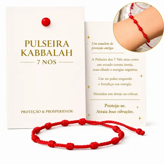 Pulseira Vermelha 7 Nós Kabbalah Contra Mal Olhado Inveja Adulto