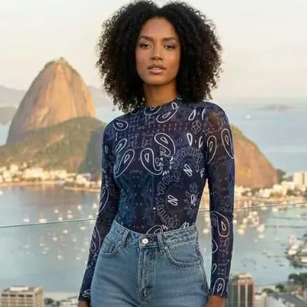 Body Estampa Bambi Transparente Tule Manga Longa Gola Alta Roupa Moda Feminina Tendência Look Blogueira