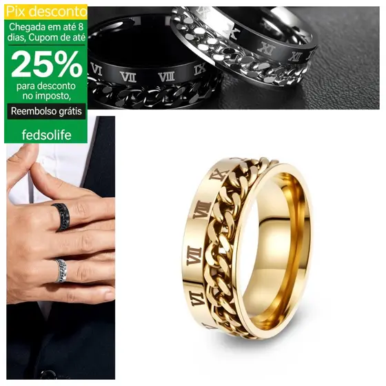 Fedsolife Moda Anel Diamante Único Aço Titânio Banhado A Ouro Multi-Anel Algarismos Romanos