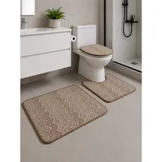 Tapete Banheiro Kit Com 3 Peças Antiderrapante Macio Estampa Geométrica Lisa Decoração Elegante