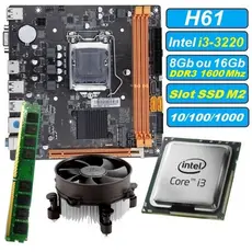Kit UPGrade i3-3220 Memória 8GB ou 16GB DDR3 Placa Mãe H61 Slot SSD M2 gamer lga 1155 atx