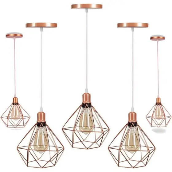 Kit 5 Pendentes Luminárias de Teto Modelo Diamante Cor Rose gold