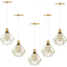 Lustres Luminárias de Teto Aramado Diamante Pendentes Dourado Kit 5