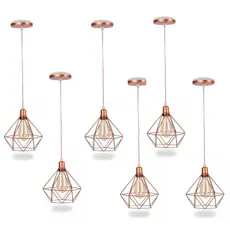 Kit 6 Pendente Aramado Diamante Luminária Lustre Teto Retro Industrial