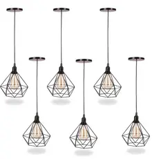 Kit 6 Pendente Aramado Diamante Luminária Lustre Teto Retro Industrial