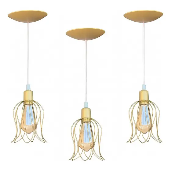 Kit 3 Tulipa Luminária Teto Aramado Luz Cabo Cristal 1 Metro
