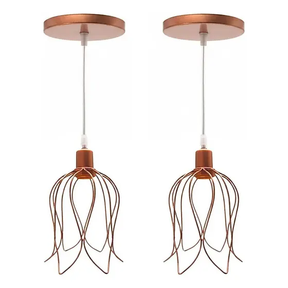 Pendentes Tulipa Luminária Teto Aramado Cabo 1 Metro Kit 2