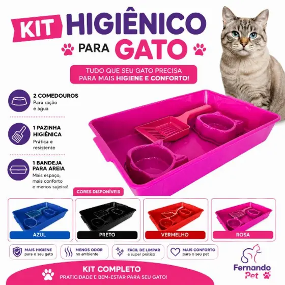 Kit para Gato | Kit Bandeja Higiênica para Gato | Caixa de Areia Sanitária para Gato.