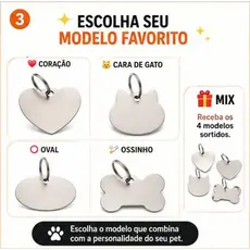 Placa de Identificação | Identificação para Pet Cães e Gatos | Plaquinha de Identificação Pet