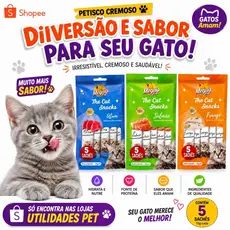 Petisco Cremoso para Gatos | Petisco de Gato modelo Churu | Petisco de Gato Atum | Frango | Salmão