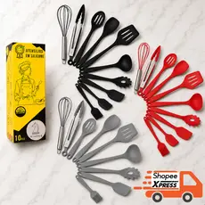 Kit Conjunto Utensílios Jogo Profissional 10 Peças Cozinha SILICONE Antiriscos BPA Free Colher Espátulas Resiste X-MATTE