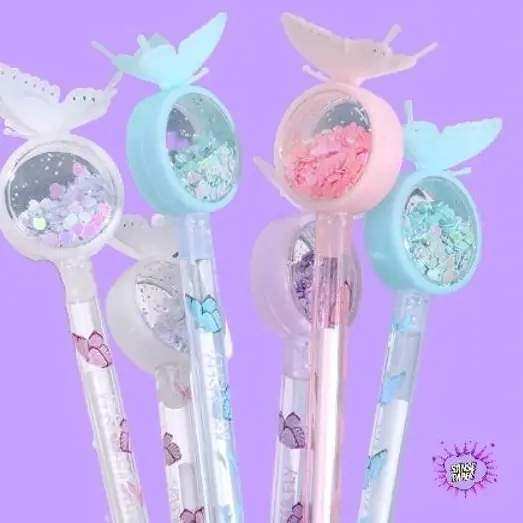 Caneta Borboleta Brilho/ Cabeta Kawaii Borboleta