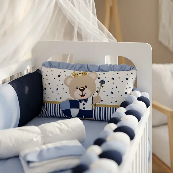 Kit Berço 10 Peças Sublimado Urso guerreiro Azul