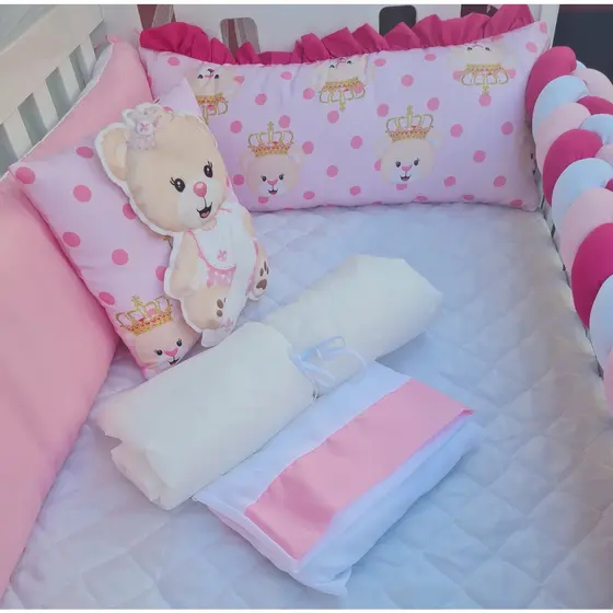 kit Berço 10 Peças Sublimado Ursa Princesa Rosa