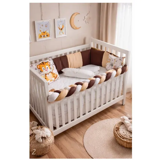 Kit Berço Sublimado Safari tigre Marrom com Bege Enxoval de Quarto Completo para Menino 10 Peças