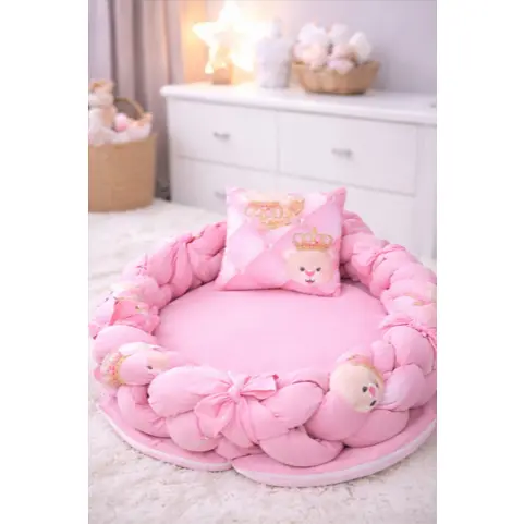 Kit Ninho + Almofada de Amamentar Ursa Pérola Menina Rosa Enxoval Infantil Pink