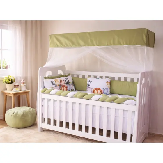 Kit Berço Sublimado Safari Verde Quarto Leão Elefante Girafa Completo Enxoval com 10 Peças