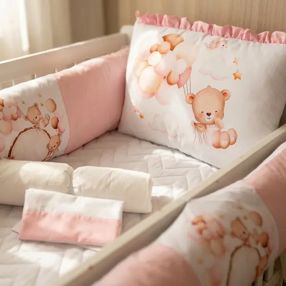 Kit Berço Ursa Balão Rosa Padrão Americano