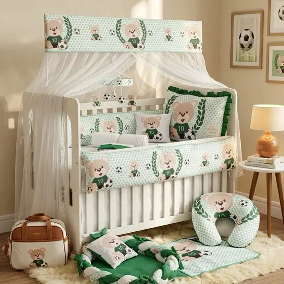 Kit de Berço Americano Urso Futebol Verde Masculino