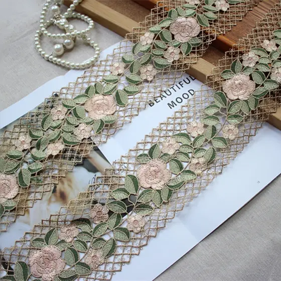 1Y Tecido De Renda Floral Oco De Venise DIY Acessórios Feitos À Mão Tecidos Têxteis Largo 9,5cm