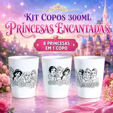 Kit de 10 a 50 Copos para Colorir Princesas Encantadas – 300ml, Brindes e Lembrancinhas Infantis 👑