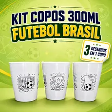 Kits 10 a 50 Copos de Futebol Brasileirão – 3 desenhos em 1 copo, Hexa, 300ml, Festa Aniversário Colorir ⚽