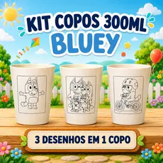 Kit 10 a 50 Copos 300ml - Bluey - Para Colorir Festa Aniversário Lembrancinha Brinde Desenho Presente 🦴