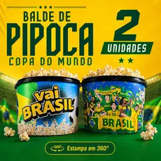Kit 02 Baldes de Pipoca - Copa do Mundo Brasil Hexa Futebol Torcida Seleção Festa 1600ml Oficial 🇧🇷
