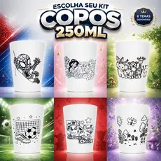Kit 10 a 50 Copos 250ml - Escolha entre 6 Temas - Lembrancinhas Aniversário Para Menina e Menino 🎨